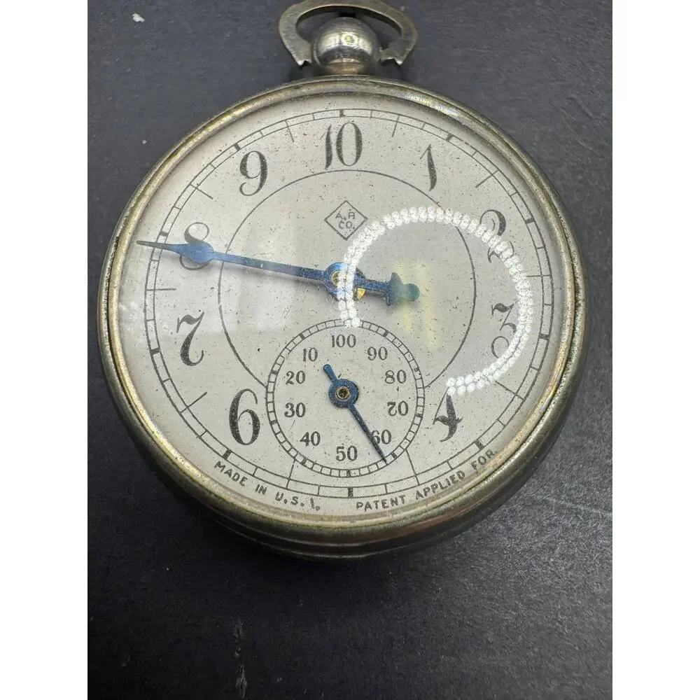 Vintage A.R. Co. Pocket Watch Made in USA Patent Applied For Silver Tone Case